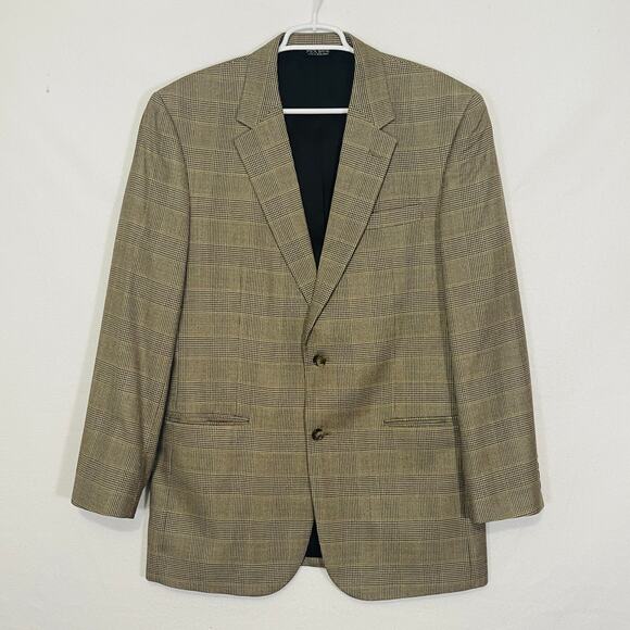 Jos A Bank Silk Wool Sport Coat Mens 42L Houndstooth Windowpane Jacket Blazer - Picture 1 of 13